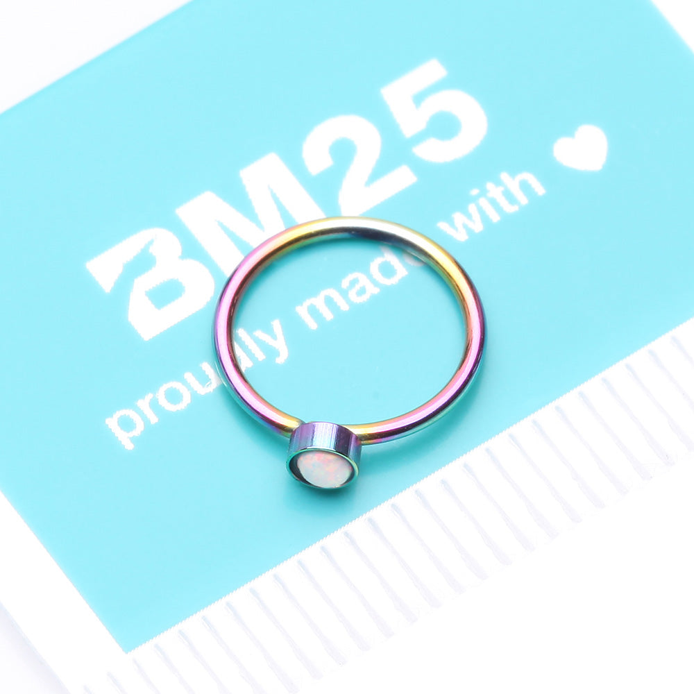 Detail View 4 of Colorline Fire Opal Sparkle Bezel Set Bendable Hoop Ring-White Opal