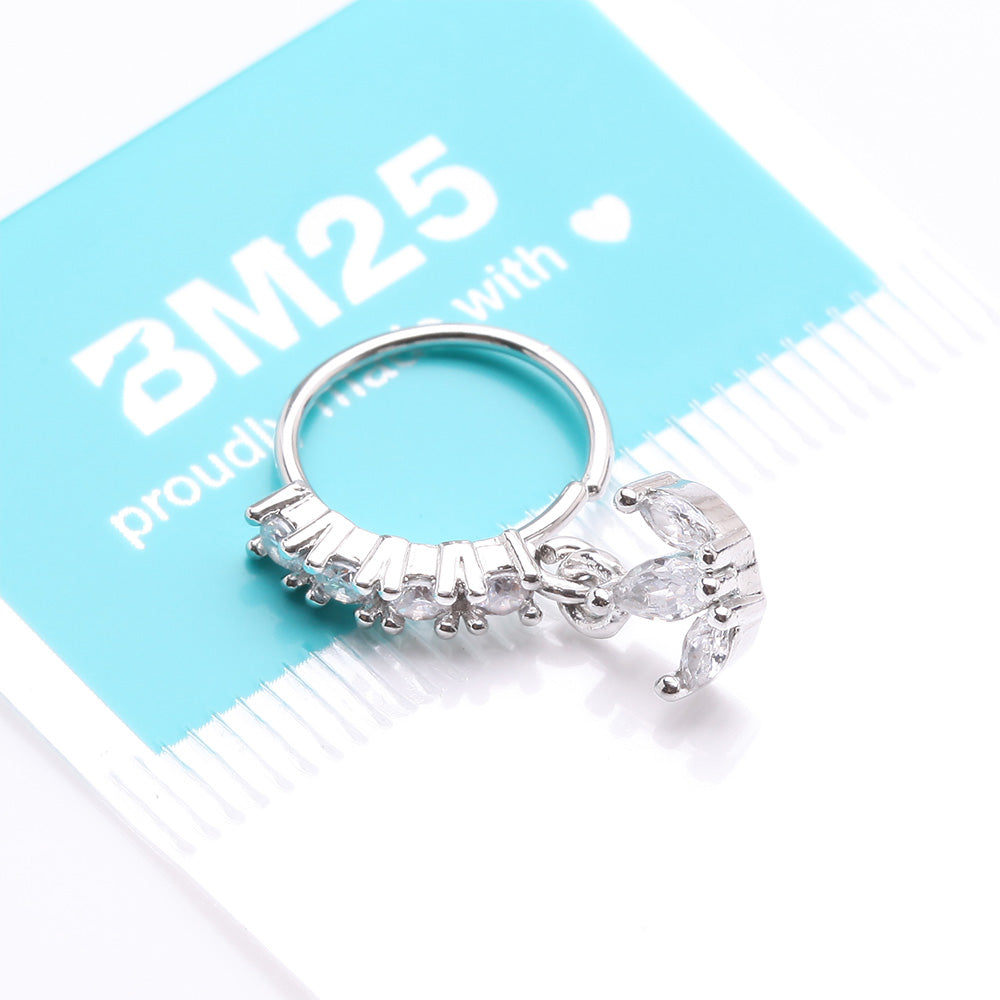 Detail View 3 of Trefoil Marquise Floral Sparkle Dangle Multi-Gem Lined Bendable Hoop Ring-Clear Gem