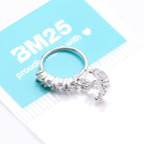 Detail View 3 of Trefoil Marquise Floral Sparkle Dangle Multi-Gem Lined Bendable Hoop Ring-Clear Gem