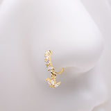 Detail View 1 of Golden Trefoil Marquise Floral Sparkle Dangle Multi-Gem Lined Bendable Hoop Ring-Clear Gem