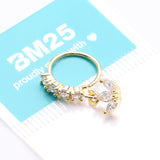 Detail View 3 of Golden Trefoil Marquise Floral Sparkle Dangle Multi-Gem Lined Bendable Hoop Ring-Clear Gem