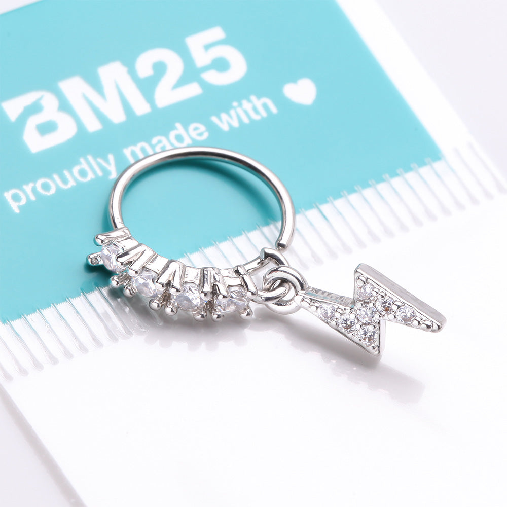 Detail View 3 of Lightning Bolt Sparkle Dangle Multi-Gem Lined Bendable Hoop Ring-Clear Gem