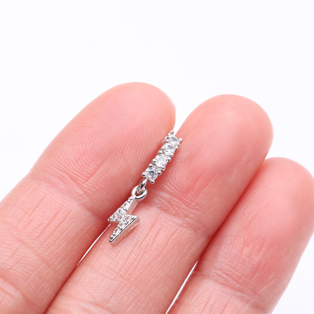 Detail View 2 of Lightning Bolt Sparkle Dangle Multi-Gem Lined Bendable Hoop Ring-Clear Gem