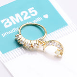 Detail View 3 of Golden Crescent Moon and Star Sparkle Dangle Multi-Gem Lined Bendable Hoop Ring-Clear Gem