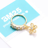 Detail View 3 of Golden Adorable Hollow Flower Sparkle Dangle Multi-Gem Lined Bendable Hoop Ring-Clear Gem