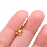 Detail View 2 of Golden Adorable Hollow Flower Sparkle Dangle Multi-Gem Lined Bendable Hoop Ring-Clear Gem