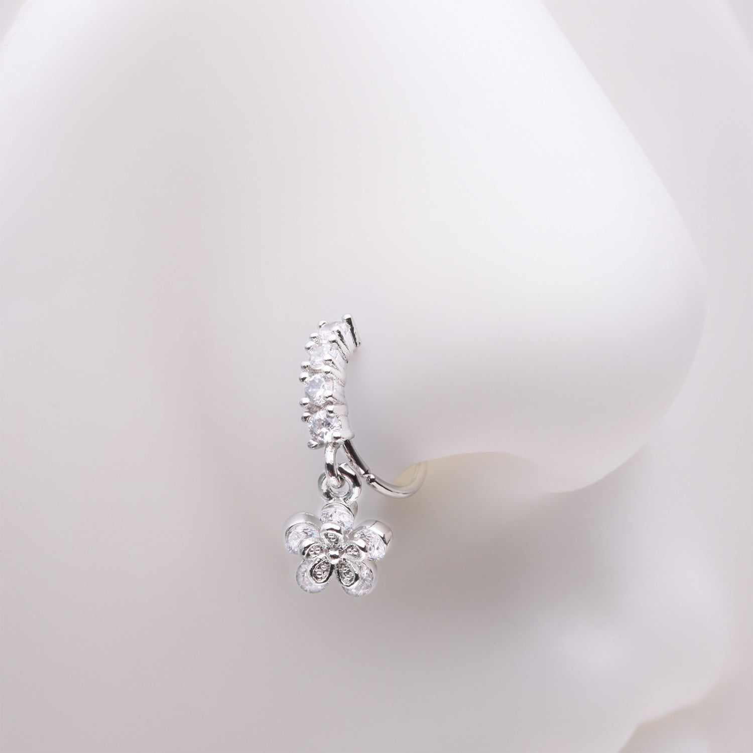 Detail View 1 of Grand Daisy Flower Sparkle Multi-Gem Lined Bendable Hoop Ring-Clear Gem