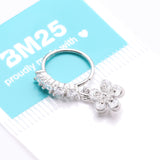 Detail View 3 of Grand Daisy Flower Sparkle Multi-Gem Lined Bendable Hoop Ring-Clear Gem