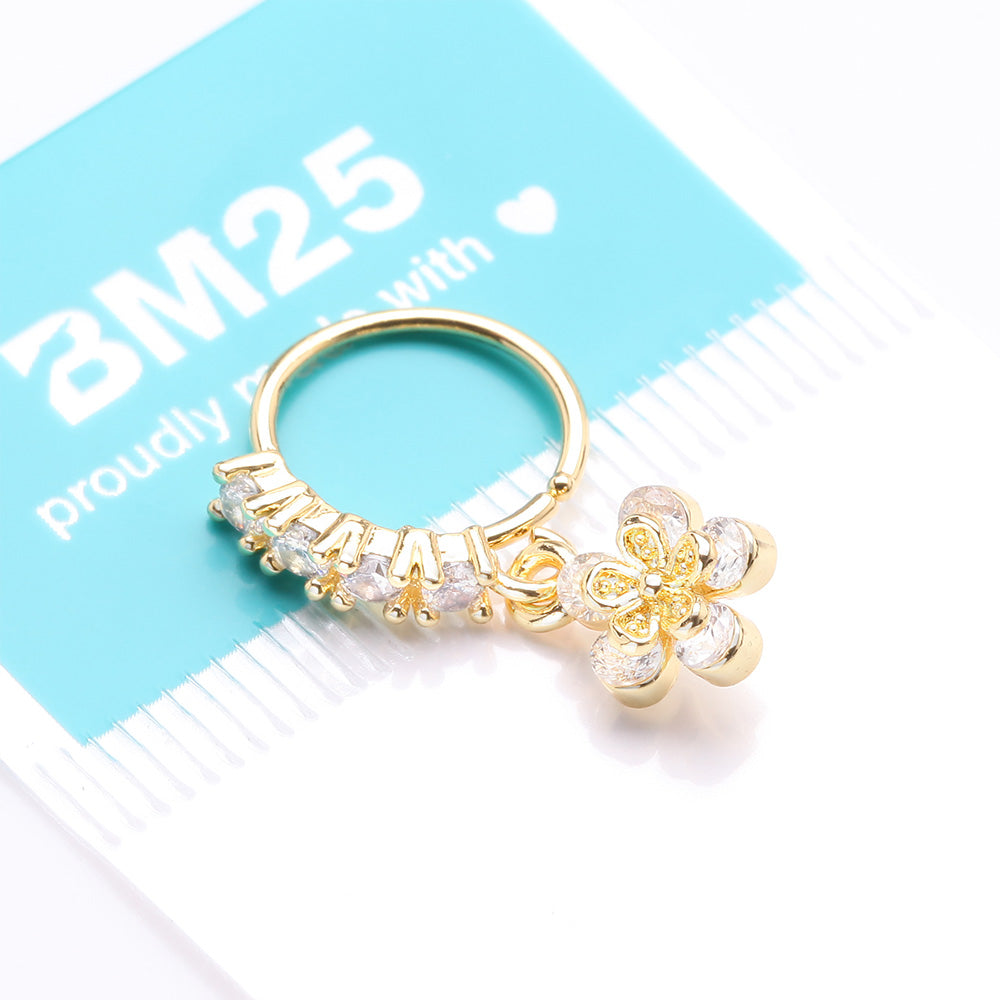 Detail View 3 of Golden Grand Daisy Flower Sparkle Multi-Gem Lined Bendable Hoop Ring-Clear Gem