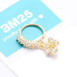 Detail View 3 of Golden Grand Daisy Flower Sparkle Multi-Gem Lined Bendable Hoop Ring-Clear Gem