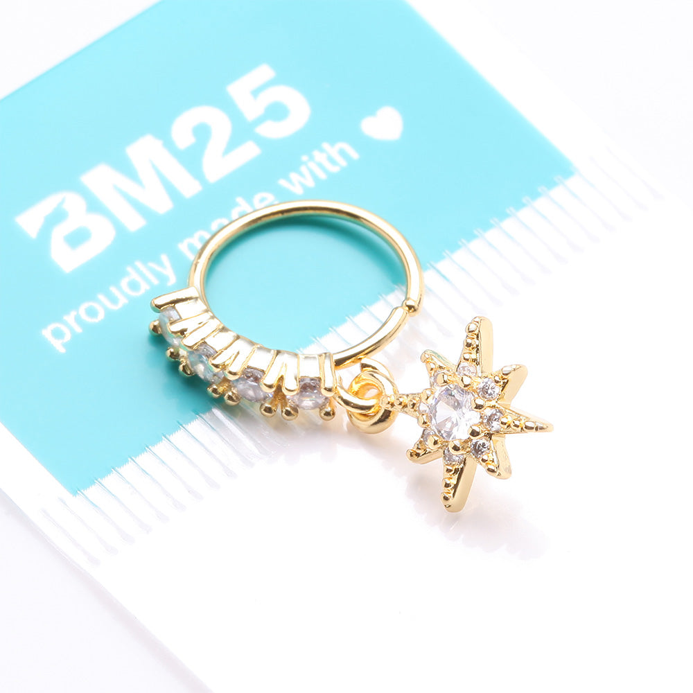 Detail View 3 of Golden Cosmic Starburst Sparkle Multi-Gem Lined Bendable Hoop Ring-Clear Gem