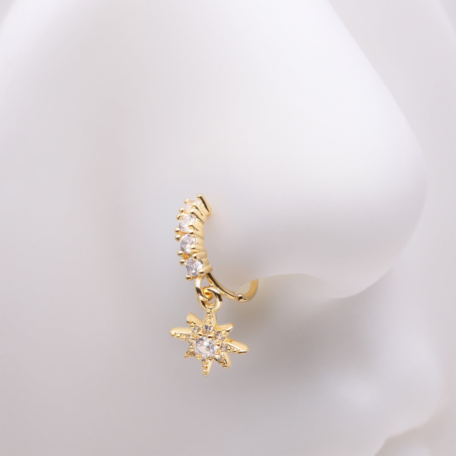 Detail View 1 of Golden Cosmic Starburst Sparkle Multi-Gem Lined Bendable Hoop Ring-Clear Gem