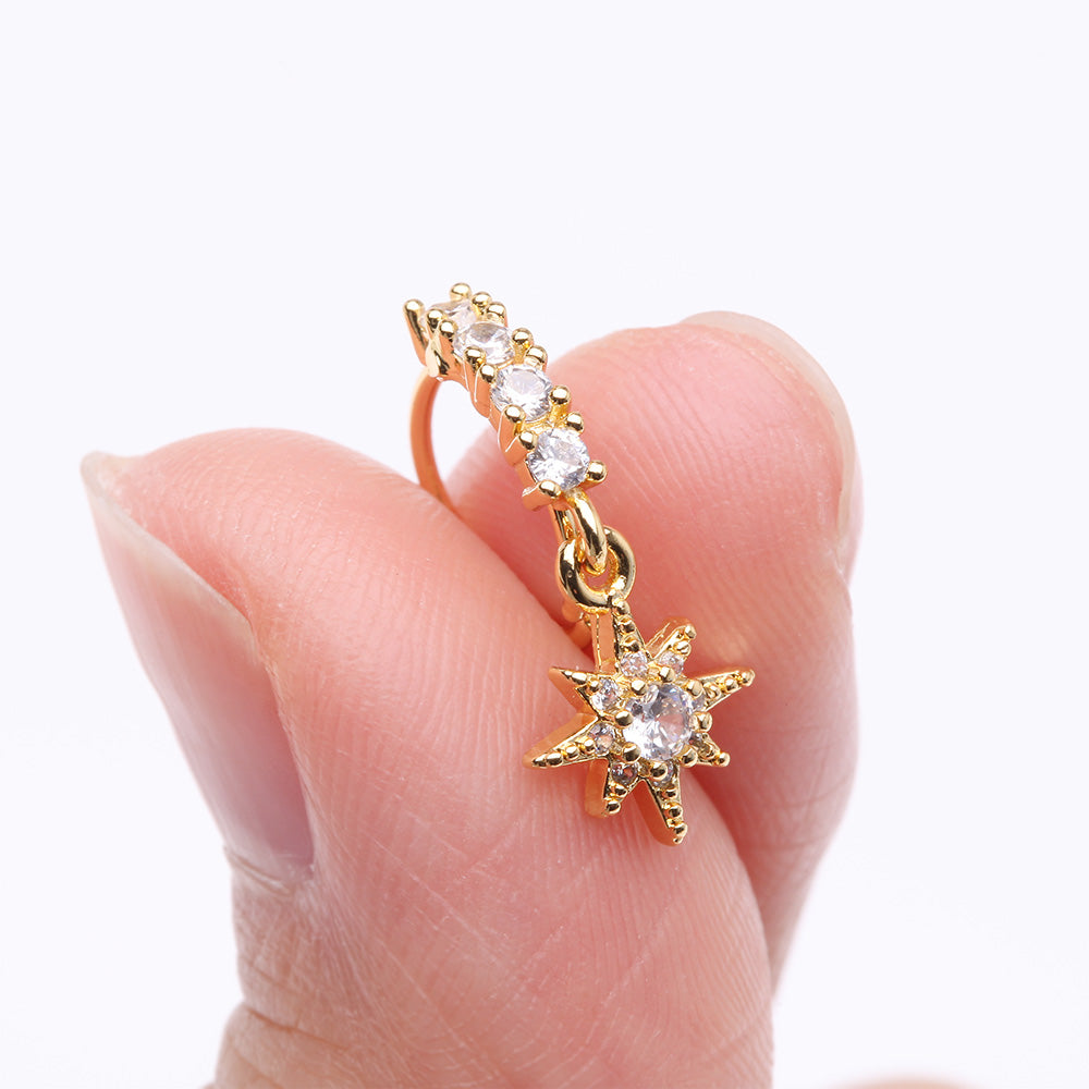 Detail View 2 of Golden Cosmic Starburst Sparkle Multi-Gem Lined Bendable Hoop Ring-Clear Gem
