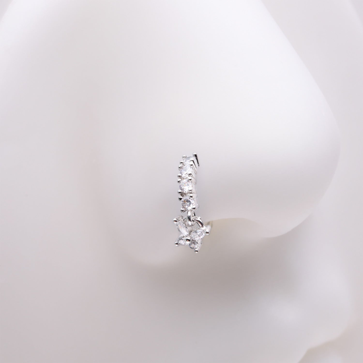 Detail View 1 of Butterfly Marquise Sparkle Dangle Multi-Gem Lined Bendable Hoop Ring-Clear Gem
