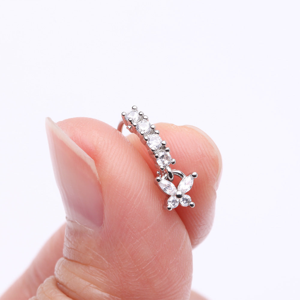 Detail View 2 of Butterfly Marquise Sparkle Dangle Multi-Gem Lined Bendable Hoop Ring-Clear Gem