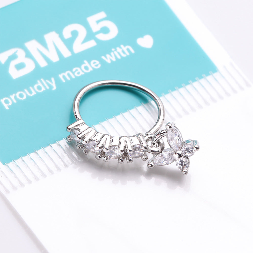 Detail View 3 of Butterfly Marquise Sparkle Dangle Multi-Gem Lined Bendable Hoop Ring-Clear Gem