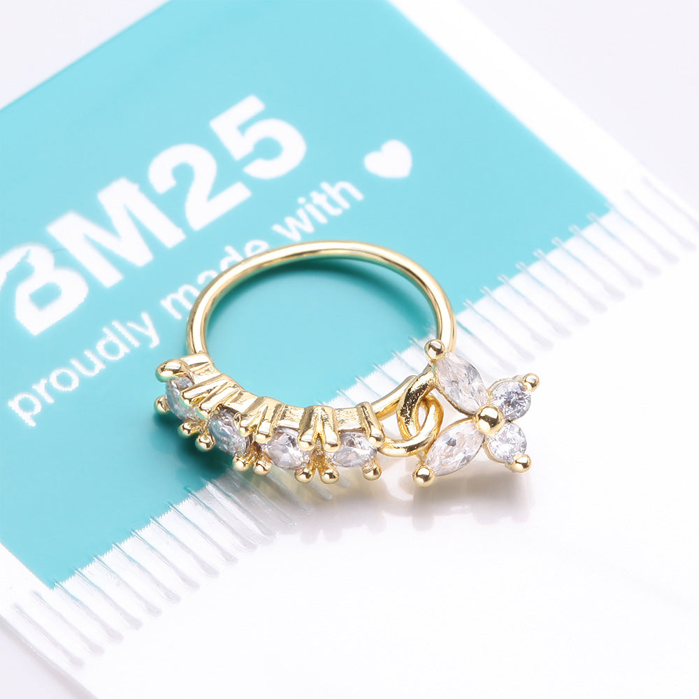 Detail View 3 of Golden Butterfly Marquise Sparkle Dangle Multi-Gem Lined Bendable Hoop Ring-Clear Gem
