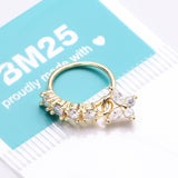 Detail View 3 of Golden Butterfly Marquise Sparkle Dangle Multi-Gem Lined Bendable Hoop Ring-Clear Gem