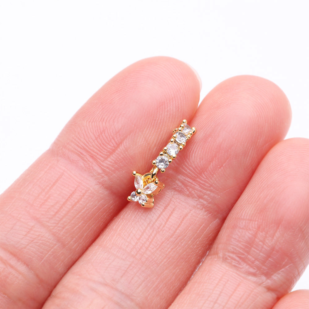 Detail View 2 of Golden Butterfly Marquise Sparkle Dangle Multi-Gem Lined Bendable Hoop Ring-Clear Gem