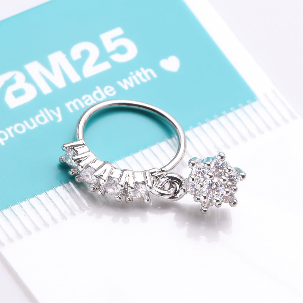 Detail View 3 of Spring Flower Sparkle Dangle Multi-Gem Lined Bendable Hoop Ring-Clear Gem