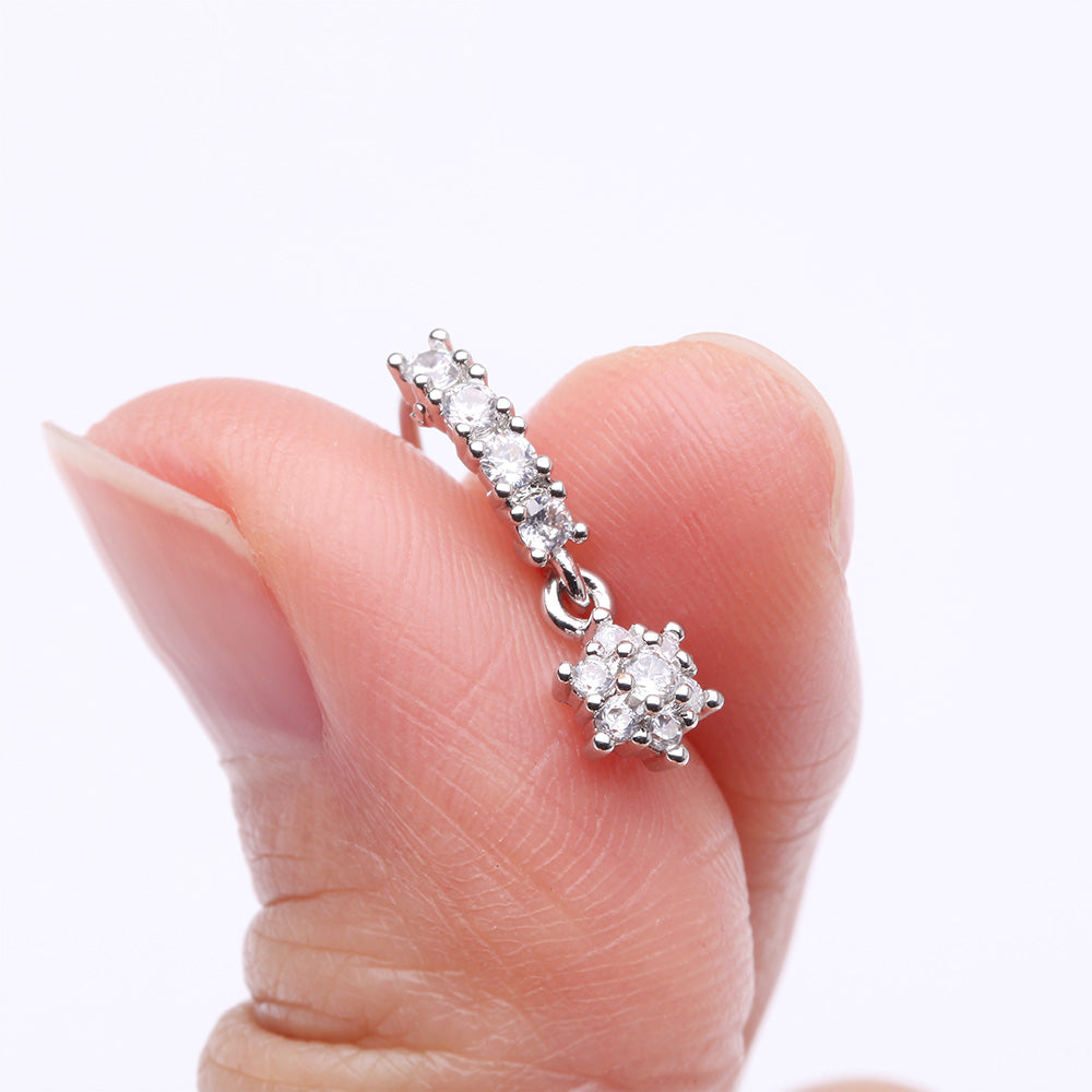 Detail View 2 of Spring Flower Sparkle Dangle Multi-Gem Lined Bendable Hoop Ring-Clear Gem