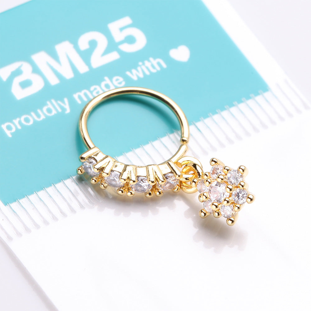 Detail View 3 of Golden Spring Flower Sparkle Dangle Multi-Gem Lined Bendable Hoop Ring-Clear Gem