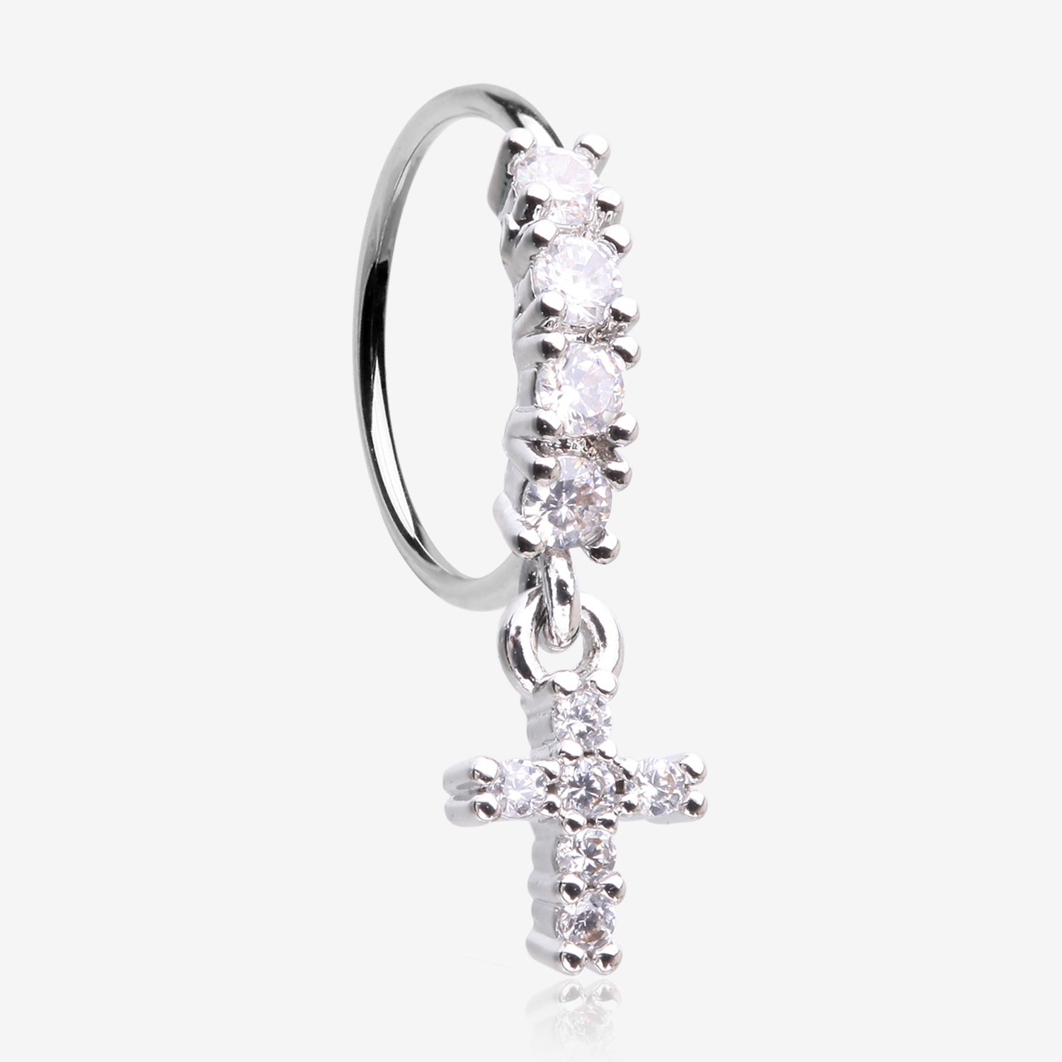 Brilliant Cross Sparkle Dangle Multi-Gem Lined Bendable Hoop Ring-Clear Gem