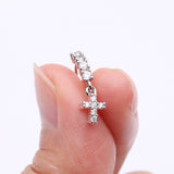 Detail View 2 of Brilliant Cross Sparkle Dangle Multi-Gem Lined Bendable Hoop Ring-Clear Gem