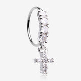 Brilliant Cross Sparkle Dangle Multi-Gem Lined Bendable Hoop Ring