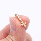 Detail View 2 of Golden Brilliant Cross Sparkle Dangle Multi-Gem Lined Bendable Hoop Ring-Clear Gem