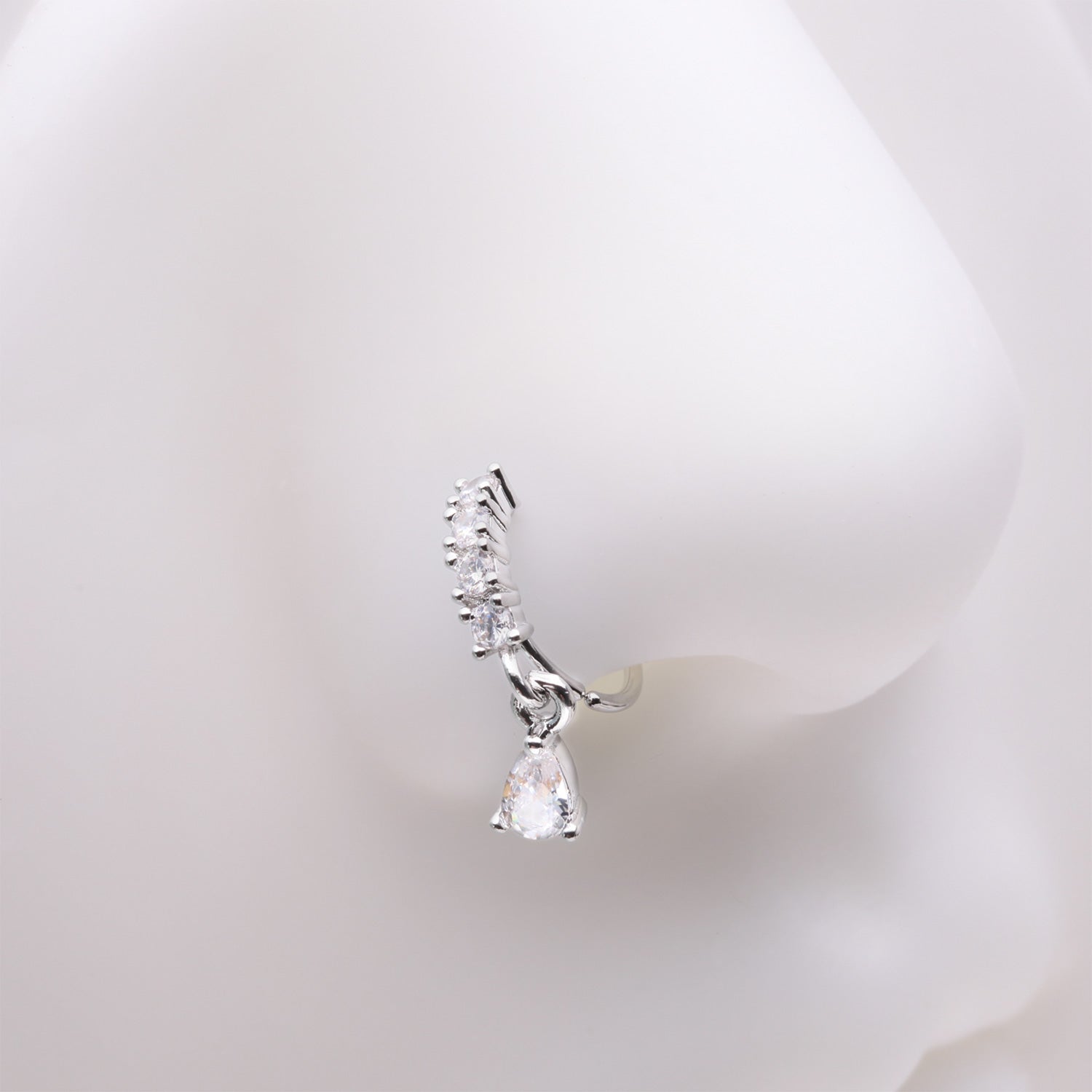 Detail View 1 of Brilliant Teardrop Prong Gem Sparkle Multi-Gem Lined Bendable Hoop Ring-Clear Gem