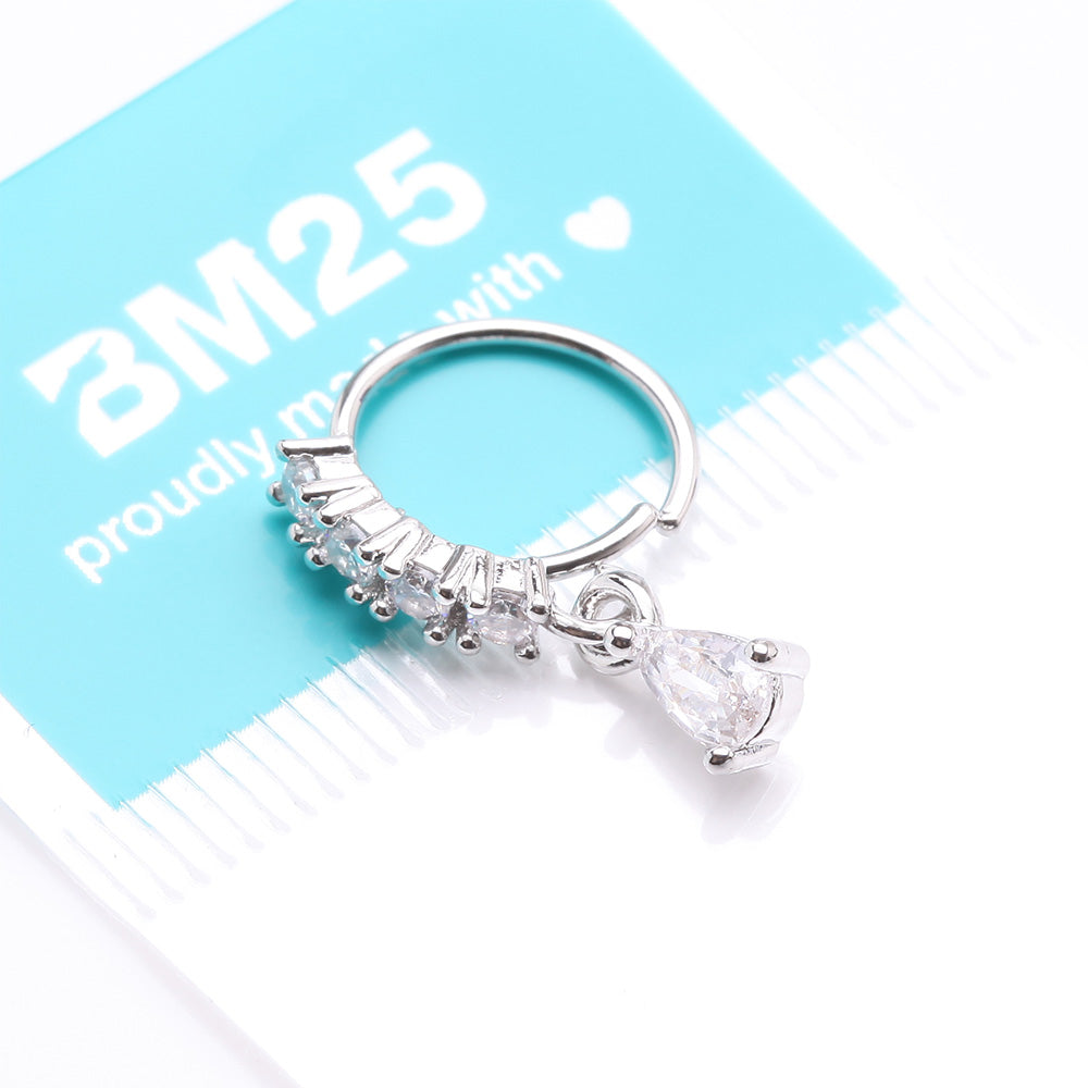 Detail View 3 of Brilliant Teardrop Prong Gem Sparkle Multi-Gem Lined Bendable Hoop Ring-Clear Gem