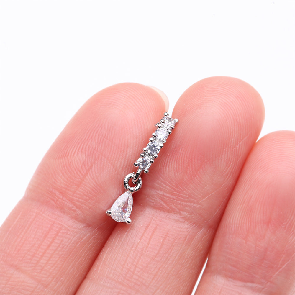 Detail View 2 of Brilliant Teardrop Prong Gem Sparkle Multi-Gem Lined Bendable Hoop Ring-Clear Gem