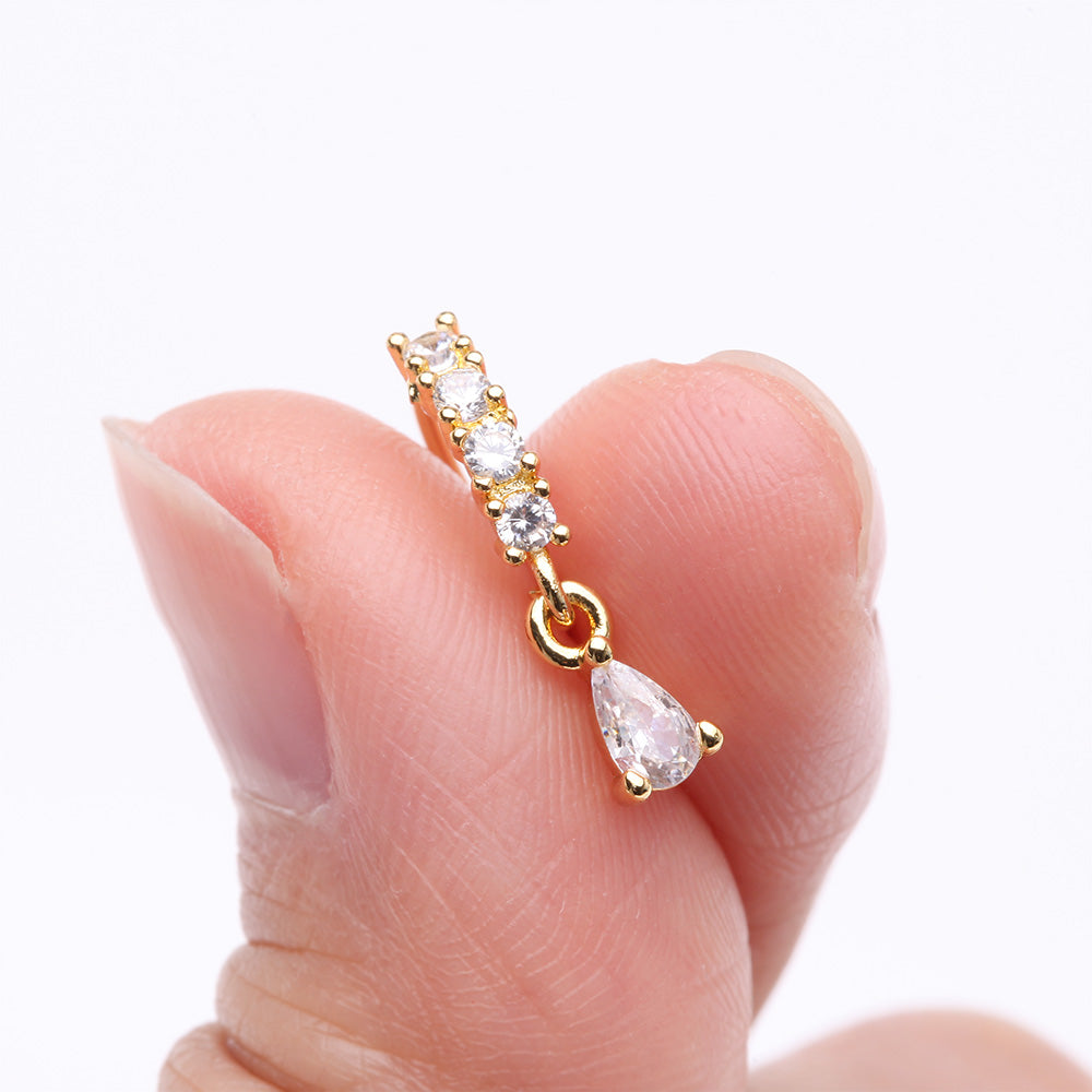 Detail View 2 of Golden Brilliant Teardrop Prong Gem Sparkle Multi-Gem Lined Bendable Hoop Ring-Clear Gem