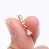 Detail View 2 of Golden Brilliant Teardrop Prong Gem Sparkle Multi-Gem Lined Bendable Hoop Ring-Clear Gem