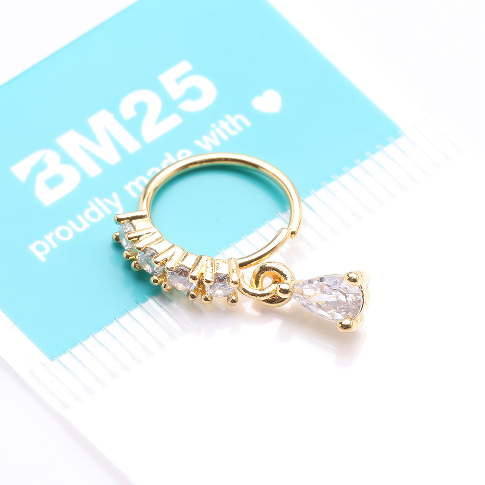 Detail View 3 of Golden Brilliant Teardrop Prong Gem Sparkle Multi-Gem Lined Bendable Hoop Ring-Clear Gem