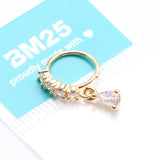 Detail View 3 of Golden Brilliant Teardrop Prong Gem Sparkle Multi-Gem Lined Bendable Hoop Ring-Clear Gem