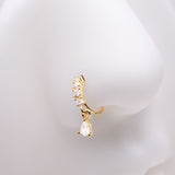 Detail View 1 of Golden Brilliant Teardrop Prong Gem Sparkle Multi-Gem Lined Bendable Hoop Ring-Clear Gem