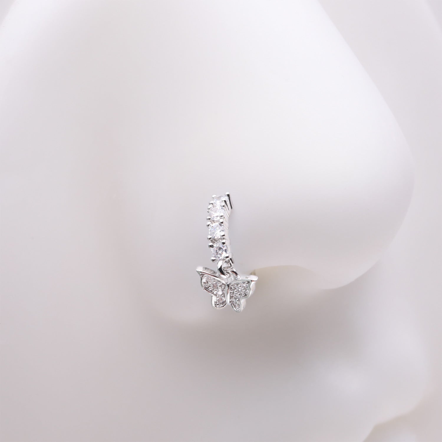 Detail View 1 of Butterfly Elegance Sparkle Dangle Multi-Gem Lined Bendable Hoop Ring-Clear Gem