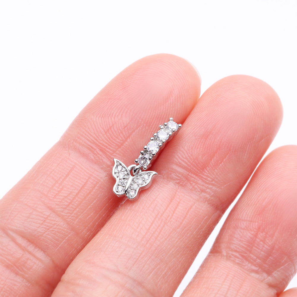 Detail View 2 of Butterfly Elegance Sparkle Dangle Multi-Gem Lined Bendable Hoop Ring-Clear Gem