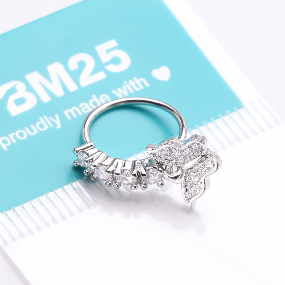 Detail View 3 of Butterfly Elegance Sparkle Dangle Multi-Gem Lined Bendable Hoop Ring-Clear Gem