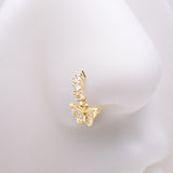 Detail View 1 of Golden Butterfly Elegance Sparkle Dangle Multi-Gem Lined Bendable Hoop Ring-Clear Gem