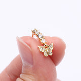 Detail View 2 of Golden Butterfly Elegance Sparkle Dangle Multi-Gem Lined Bendable Hoop Ring-Clear Gem