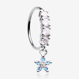 Magnificent Flower Sparkle Dangle Multi-Gem Lined Bendable Hoop Ring