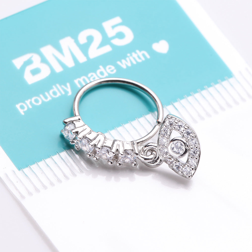 Detail View 3 of All Seeing Eye Sparkle Dangle Multi-Gem Lined Bendable Hoop Ring-Clear Gem