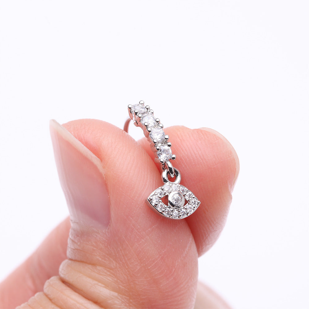 Detail View 2 of All Seeing Eye Sparkle Dangle Multi-Gem Lined Bendable Hoop Ring-Clear Gem