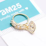 Detail View 3 of Golden All Seeing Eye Sparkle Dangle Multi-Gem Lined Bendable Hoop Ring-Clear Gem