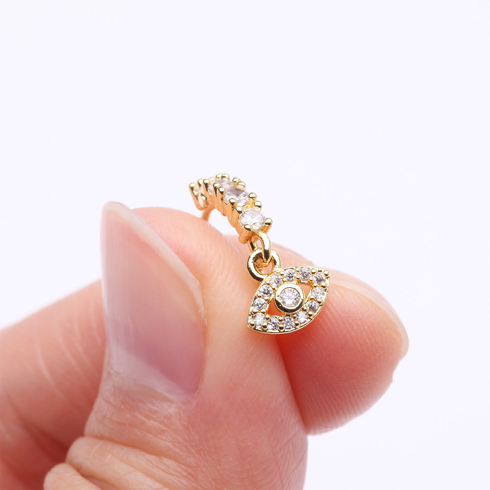 Detail View 2 of Golden All Seeing Eye Sparkle Dangle Multi-Gem Lined Bendable Hoop Ring-Clear Gem