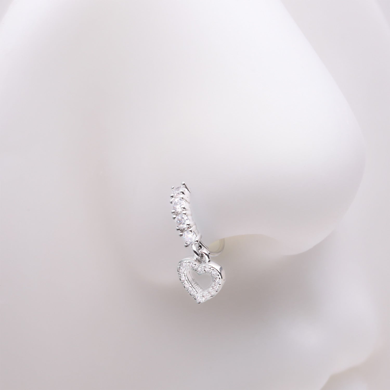 Detail View 1 of Heart Loop Sparkle Dangle Multi-Gem Lined Bendable Hoop Ring-Clear Gem