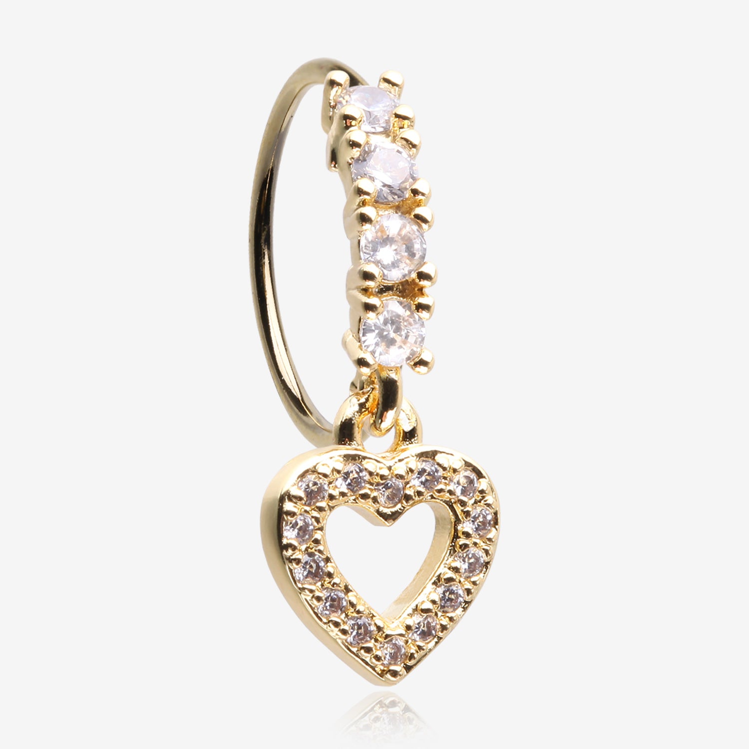 Golden Heart Loop Sparkle Dangle Multi-Gem Lined Bendable Hoop Ring-Clear Gem